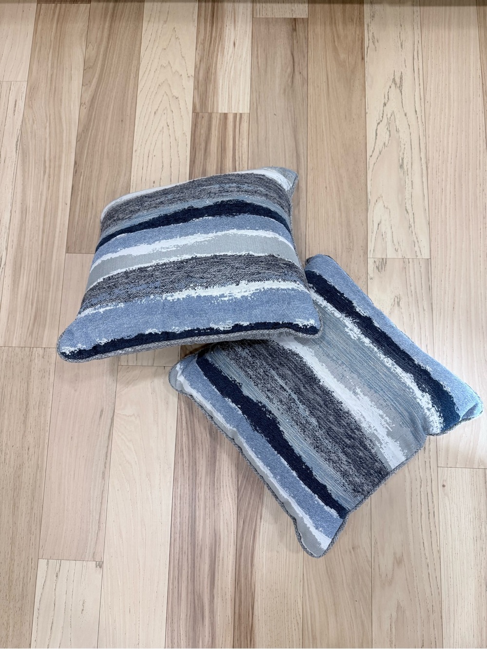 Striped Blue & Gray Decorative Outdoor Throw Pillows